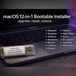 Bootable 128GB USB 12-in-1 MacOS Installer, repair recovery tech support service